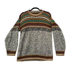 ALPACA Wool Women Sweater Jumper Size M/L Multicolor Tribal‎ Aztec 63-7
